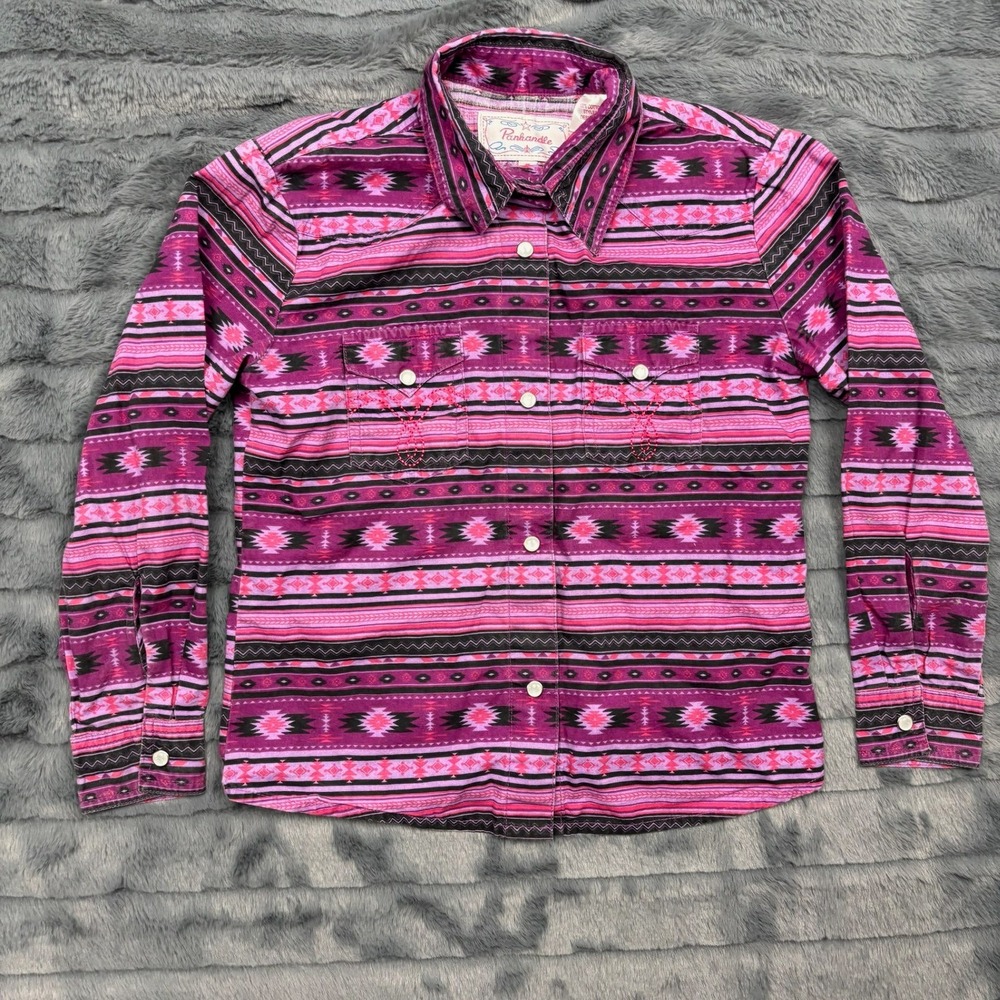 Panhandle Slim Girls Western Snap Shirt Pink Purple Aztec Southwestern Small S